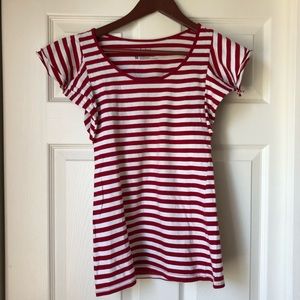Red White Striped Shirt, Ruffled Sleeves